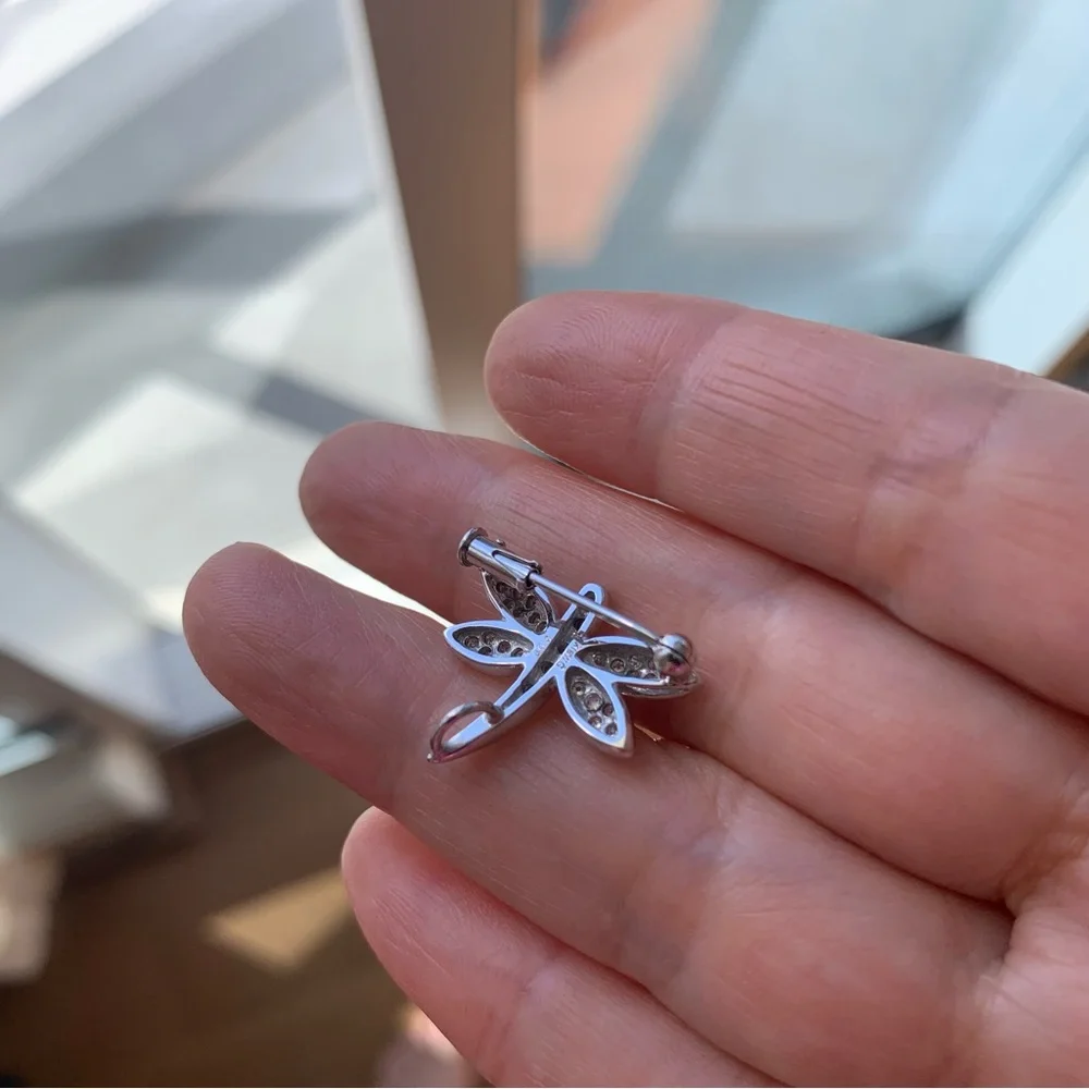 K18 White Gold Diamond Dragonfly Brooch 0.29ct Fine Jewelry Pin